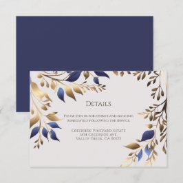 Elegant groen blad blauw goud bruiloft informatiekaartje