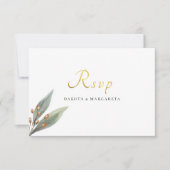 Elegant groen blad botanisch goud bruiloft RSVP Kaart (Voorkant)