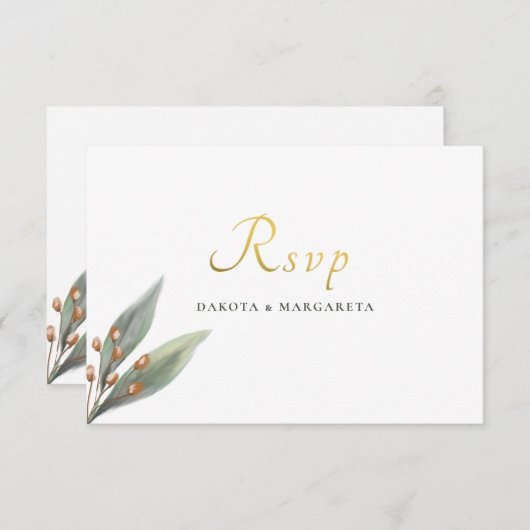 Elegant groen blad botanisch goud bruiloft RSVP Kaart (Voorkant / Achterkant)