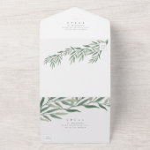 Elegant groen blad bruiloft all in one uitnodiging (Buitenkant)