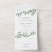 Elegant groen blad bruiloft all in one uitnodiging (Binnen)