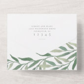 Elegant groen blad bruiloft all in one uitnodiging (Achterkant)
