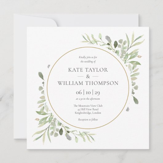 Elegant groen blad bruiloft kaart (Voorkant)