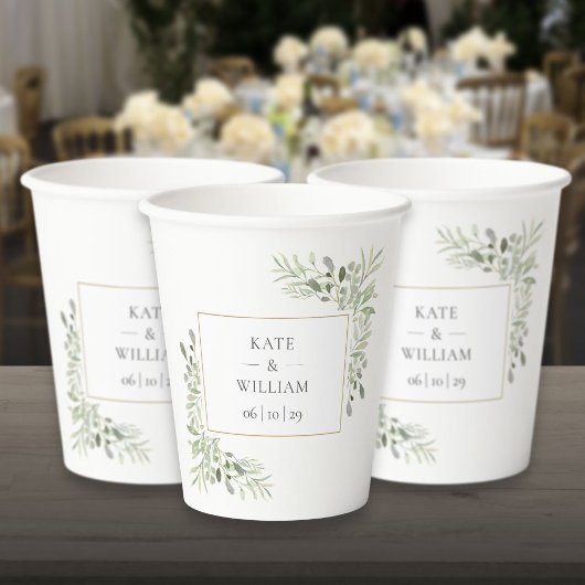 Elegant groen blad bruiloft papieren bekers