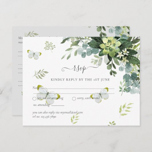 Elegant groen blad bruiloft RSVP Briefkaart (Voorkant / Achterkant)