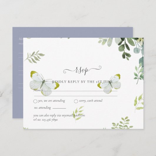 Elegant groen blad bruiloft RSVP Briefkaart (Voorkant / Achterkant)
