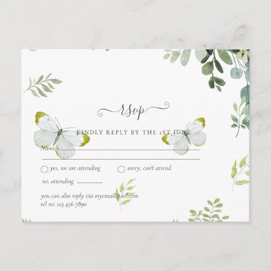Elegant groen blad bruiloft RSVP Briefkaart (Voorkant)