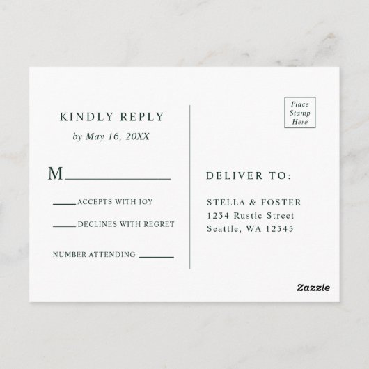 Elegant groen blad bruiloft RSVP Briefkaart (Achterkant)