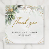 Elegant groen blad faux goud geometrisch bedankjes labels (Achterkant)
