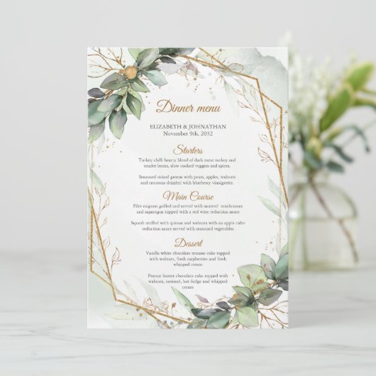 Elegant groen blad faux goud geometrisch menu (Staand voorkant)