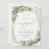 Elegant groen blad faux gouden frame engagement kaart (Voorkant)