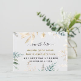 Elegant groen blad goud bruiloft calligrafie save the date