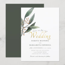 Elegant groen blad gouden script bruiloft