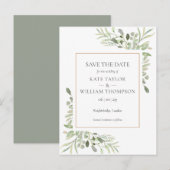 Elegant Groen Blad Huwelijk Datum Bewaren Aankondigingskaart (Voorkant / Achterkant)