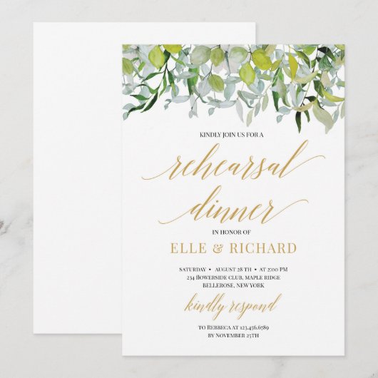 Elegant groen blad laat gouden repetitie achter kaart (Voorkant / Achterkant)