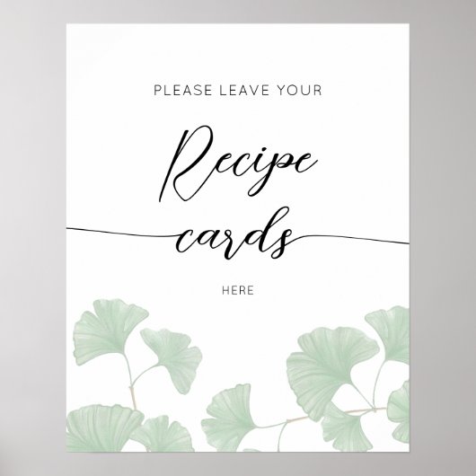 Elegant groen blad Laat hier je recept Kaart achte Poster (Voorkant)