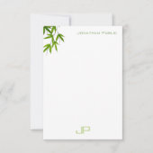 Elegant groen blad Modern Waterverf Monogram Notitiekaartje (Voorkant)