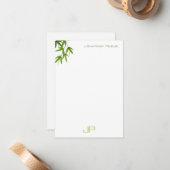 Elegant groen blad Modern Waterverf Monogram Notitiekaartje (Voorkant / Achterkant in situ)