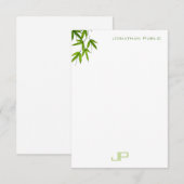 Elegant groen blad Modern Waterverf Monogram Notitiekaartje (Voorkant / Achterkant)