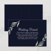 Elegant groen blad Navy-blauw trouwfeest Kaart (Voorkant / Achterkant)