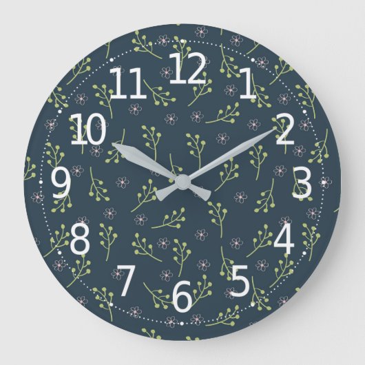 Elegant groen blad roze floraal geitjespatroon | grote klok (Voorkant)