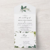 Elegant groen Bladerachtige Waterverf bruiloft all All In One Uitnodiging (Binnen)