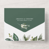 Elegant groen Bladerachtige Waterverf bruiloft all All In One Uitnodiging (Achterkant)