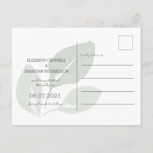 Elegant Groen Bladerdak Waterverf Save the Date Aankondigingskaart (Achterkant)