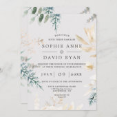 Elegant groen bladgoud All In One Trouwen Kaart (Voorkant / Achterkant)