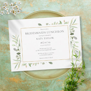 Elegant groen bladgoud bruidsmeisjes lunch kaart