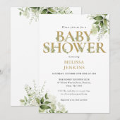 Elegant groen bladgoud letter babyshower kaart (Voorkant / Achterkant)