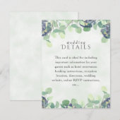 Elegant groen blauw bloemenbruiloft details Kaart (Voorkant / Achterkant)