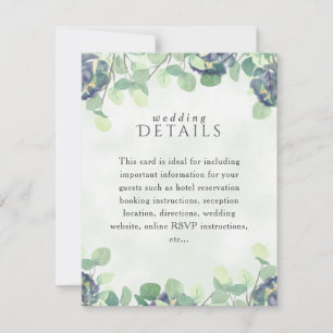 Elegant groen blauw bloemenbruiloft details Kaart