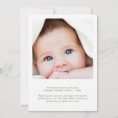 Elegant Groen Blauw Boog Waterverf Foto Geboorte Aankondiging (Achterkant)