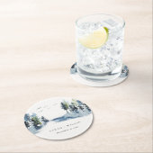 Elegant Groen Blauw Dennenbossen Bos Vogels Bruilo Ronde Kartonnen Onderzetter (Insitu)