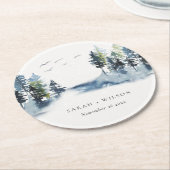 Elegant Groen Blauw Dennenbossen Bos Vogels Bruilo Ronde Kartonnen Onderzetter (Gebogen)