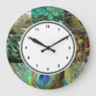 Elegant Groen Blauw Peacock-veerpatroon Grote Klok