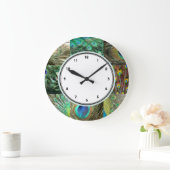 Elegant Groen Blauw Peacock-veerpatroon Grote Klok (Huis)
