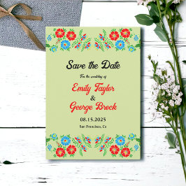 Elegant groen blauw rode rozen bloemige trouwdag save the date
