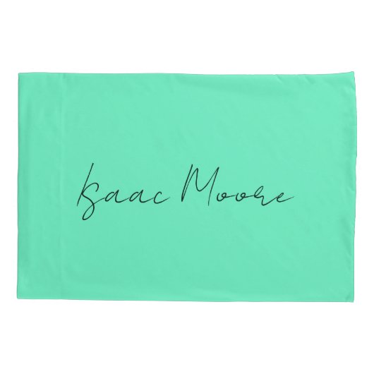 Elegant Groen Blauw Script Calligrafie Naam Kussensloop (Achterkant)