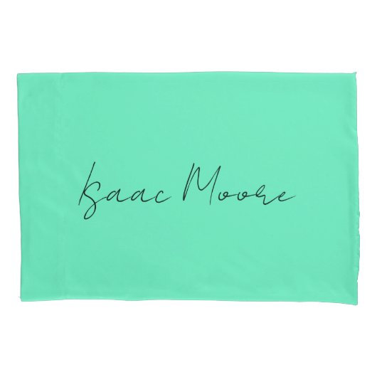 Elegant Groen Blauw Script Calligrafie Naam Kussensloop (Voorkant)