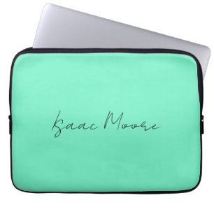 Elegant Groen Blauw Script Calligrafie Naam Laptop Sleeve