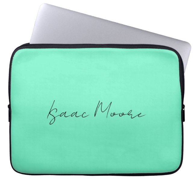 Elegant Groen Blauw Script Calligrafie Naam Laptop Sleeve (Voorkant)