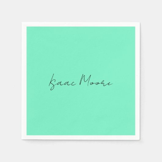 Elegant Groen Blauw Script Calligrafie Naam Servet (Voorkant)