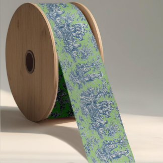 Elegant groen blauw toile de jouy satijnen lint