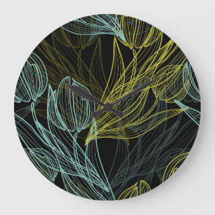 Elegant groen, blauw tulpenpatroon grote klok