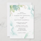 Elegant Groen Blauw Waterverf Groen Bruiloft Kaart (Voorkant)