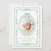 Elegant Groen Blauw Waterverf Lijst Foto Geboorte Aankondiging (Voorkant)
