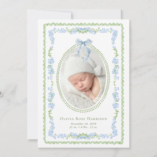 Elegant Groen Blauw Waterverf Lijst Foto Geboorte Aankondiging (Voorkant)