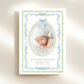 Elegant Groen Blauw Waterverf Lijst Foto Geboorte Aankondiging